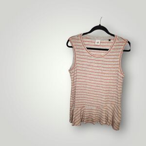 Cabi Striped Ruffle Tank Tangerine Orange Gray Womens Small Peplum Tank Top